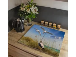 Banjado Herdabdeckplatte Glas 2 Teilig Je 30x52CM Schneidebrett Herdabdeckung Mit Motiv Möwen< Schneidebretter|Herdabdeckungen