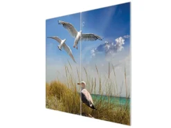 Banjado Herdabdeckplatte Glas 2 Teilig Je 30x52CM Schneidebrett Herdabdeckung Mit Motiv Möwen< Schneidebretter|Herdabdeckungen