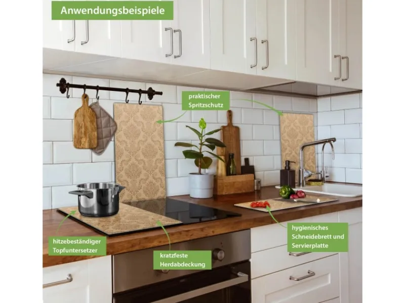 Banjado Herdabdeckplatte Glas 2 Teilig Je 30x52CM Schneidebrett Herdabdeckung Mit Motiv Tapete Beige< Schneidebretter|Herdabdeckungen