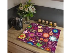 Banjado Herdabdeckplatte Glas 2 Teilig Je 30x52CM Schneidebrett Herdabdeckung Mit Motiv Love And Peace