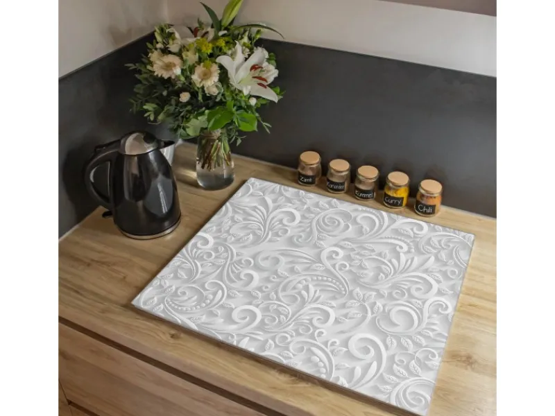 Online Banjado Herdabdeckplatte Glas 1 Teilig 60x52CM Schneidebrett Herdabdeckung Mit Motiv White Swirl