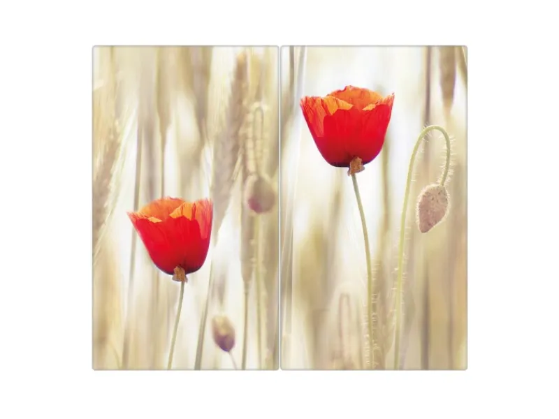 Banjado Schneidebretter|Herdabdeckungen<Herdabdeckplatte Glas 2 Teilig Je 30x52CM Schneidebrett Herdabdeckung Mit Motiv Klatschmohn