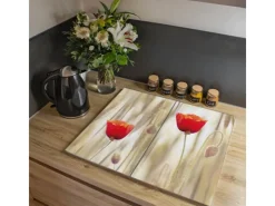 Banjado Schneidebretter|Herdabdeckungen<Herdabdeckplatte Glas 2 Teilig Je 30x52CM Schneidebrett Herdabdeckung Mit Motiv Klatschmohn