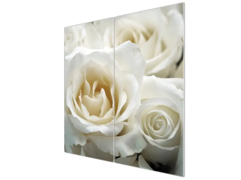 Best Banjado Herdabdeckplatte Glas 2 Teilig Je 30x52CM Schneidebrett Herdabdeckung Mit Motiv White Roses