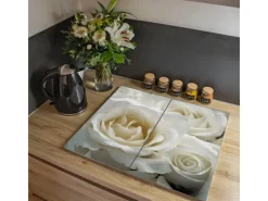 Best Banjado Herdabdeckplatte Glas 2 Teilig Je 30x52CM Schneidebrett Herdabdeckung Mit Motiv White Roses