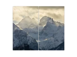 Banjado Schneidebretter|Herdabdeckungen<Herdabdeckplatte Glas 2 Teilig Je 30x52CM Schneidebrett Herdabdeckung Mit Motiv Alpen Im Sonnenschein