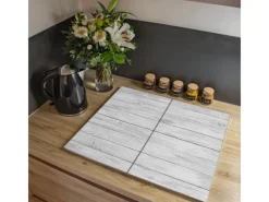 Clearance Banjado Herdabdeckplatte Glas 2 Teilig Je 30x52CM Schneidebrett Herdabdeckung Mit Motiv Weiß Gebeizt