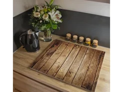 Banjado Herdabdeckungen|Schneidebretter<Herdabdeckplatte Glas 1 Teilig 60x52CM Schneidebrett Herdabdeckung Mit Motiv Geöltes Holz