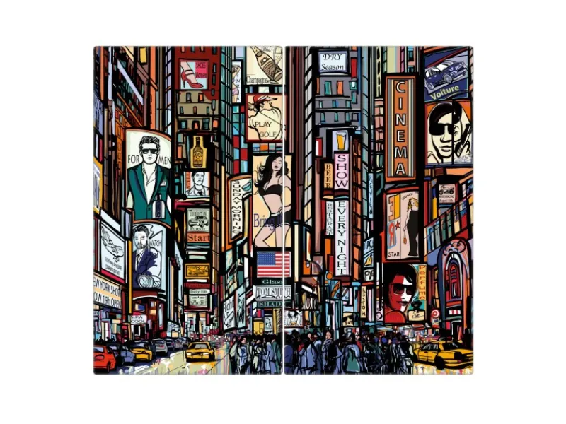New Banjado Herdabdeckplatte Glas 2 Teilig Je 30x52CM Schneidebrett Herdabdeckung Mit Motiv New York Show