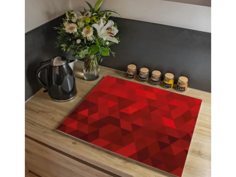 Banjado Schneidebretter|Herde<Herdabdeckplatte Glas 1 Teilig 60x52CM Schneidebrett Herdabdeckung Mit Motiv Dreiecke Rot