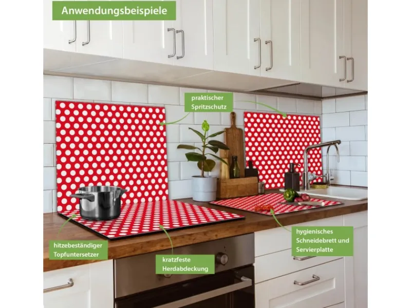 Discount Banjado Herdabdeckplatte Glas 1 Teilig 60x52CM Schneidebrett Herdabdeckung Mit Motiv Punkte Rot