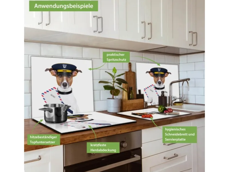 Banjado Schneidebretter|Herdabdeckungen<Herdabdeckplatte Glas 1 Teilig 60x52CM Schneidebrett Herdabdeckung Mit Motiv Postbote Jack Russel