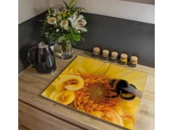 Banjado Schneidebretter|Herdabdeckungen<Herdabdeckplatte Glas 2 Teilig Je 30x52CM Schneidebrett Herdabdeckung Mit Motiv Hummel