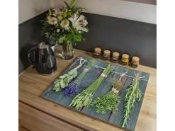 Clearance Banjado Herdabdeckplatte Glas 2 Teilig Je 30x52CM Schneidebrett Herdabdeckung Mit Motiv Acht Kräuter