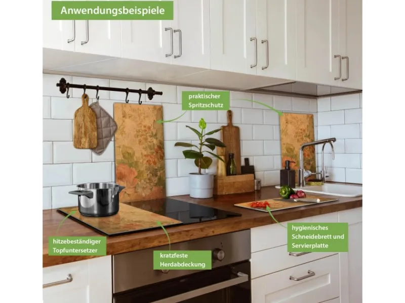 Banjado Herdabdeckplatte Glas 2 Teilig Je 30x52CM Schneidebrett Herdabdeckung Mit Motiv Blumen Antik< Herdabdeckungen|Herde