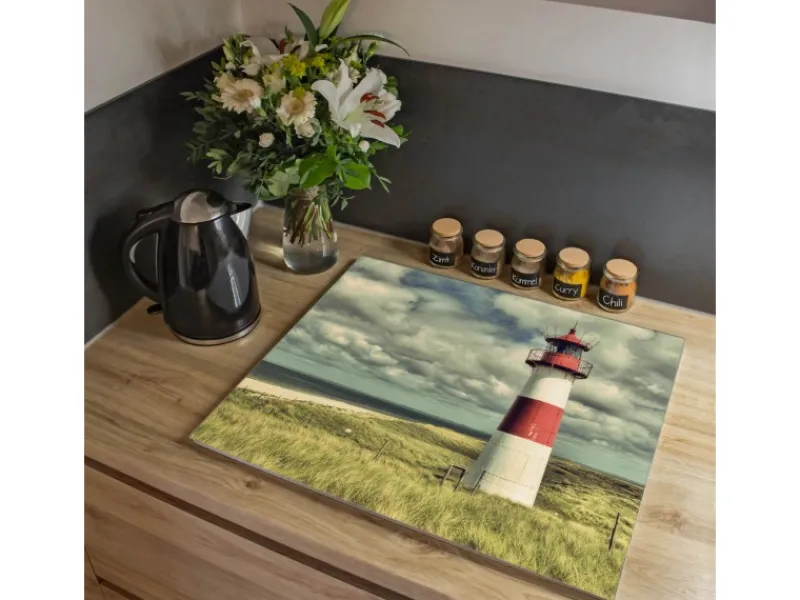 Banjado Schneidebretter|Herdabdeckungen<Herdabdeckplatte Glas 1 Teilig 60x52CM Schneidebrett Herdabdeckung Mit Motiv Leuchtturm Sylt