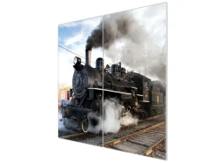 Banjado Herdabdeckplatte Glas 2 Teilig Je 30x52CM Schneidebrett Herdabdeckung Mit Motiv Dampflok