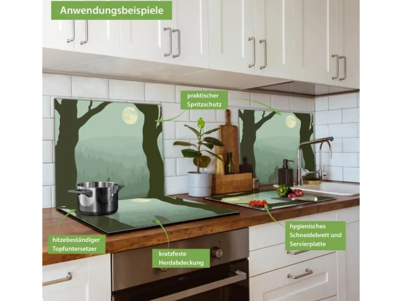 Banjado Herdabdeckplatte Glas 1 Teilig 60x52CM Schneidebrett Herdabdeckung Mit Motiv Heulender Wolf< Schneidebretter|Herdabdeckungen