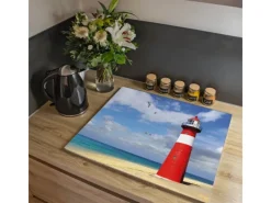 Banjado Schneidebretter|Herdabdeckungen<Herdabdeckplatte Glas 1 Teilig 60x52CM Schneidebrett Herdabdeckung Mit Motiv Leuchtturm Westkapelle