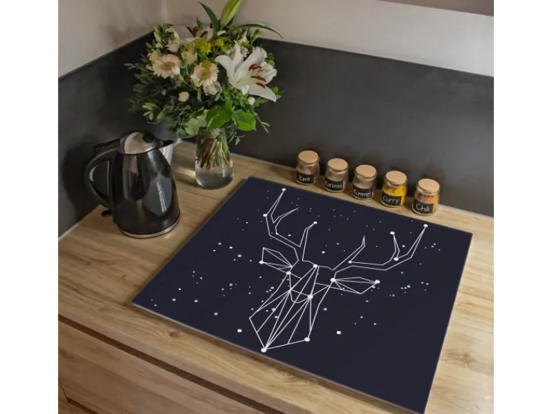 Banjado Schneidebretter|Herdabdeckungen<Herdabdeckplatte Glas 1 Teilig 60x52CM Schneidebrett Herdabdeckung Mit Motiv Sternbild Hirsch