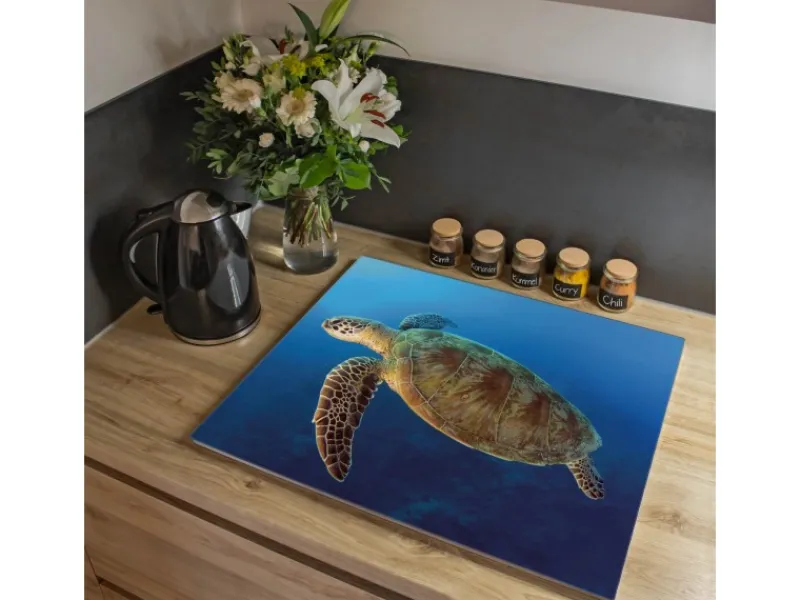 Banjado Herdabdeckplatte Glas 1 Teilig 60x52CM Schneidebrett Herdabdeckung Mit Motiv Wasserschildkröte< Schneidebretter|Herdabdeckungen