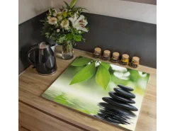 Hot Banjado Herdabdeckplatte Glas 1 Teilig 60x52CM Schneidebrett Herdabdeckung Mit Motiv Steine&Relax