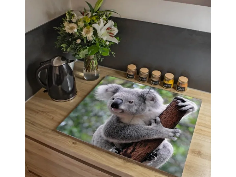 Banjado Herdabdeckplatte Glas 2 Teilig Je 30x52CM Schneidebrett Herdabdeckung Mit Motiv Koala< Schneidebretter|Herdabdeckungen
