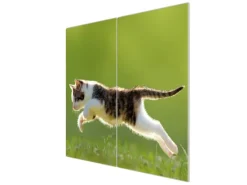 Outlet Banjado Herdabdeckplatte Glas 2 Teilig Je 30x52CM Schneidebrett Herdabdeckung Mit Motiv Jagende Katze