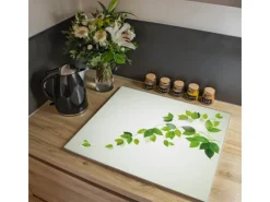 Banjado Herdabdeckplatte Glas 1 Teilig 60x52CM Schneidebrett Herdabdeckung Mit Motiv Ranke Gelb Weiß< Schneidebretter|Herdabdeckungen
