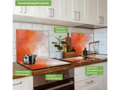 Banjado Herdabdeckplatte Glas 1 Teilig 60x52CM Schneidebrett Herdabdeckung Mit Motiv Orange Polygon< Schneidebretter|Herdabdeckungen
