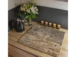 Hot Banjado Herdabdeckplatte Glas 2 Teilig Je 30x52CM Schneidebrett Herdabdeckung Mit Motiv Steinwand Antik
