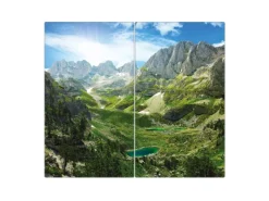 Banjado Herdabdeckplatte Glas 2 Teilig Je 30x52CM Schneidebrett Herdabdeckung Mit Motiv Bergsee Alpen< Herdabdeckungen|Herde