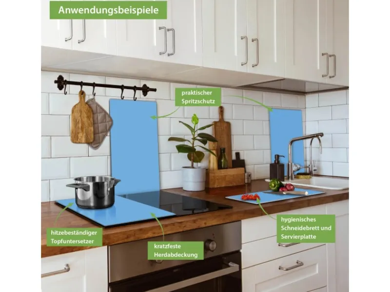 Banjado Herdabdeckungen|Herde<Herdabdeckplatte Glas 2 Teilig Je 30x52CM Schneidebrett Herdabdeckung Mit Motiv Pastellblau