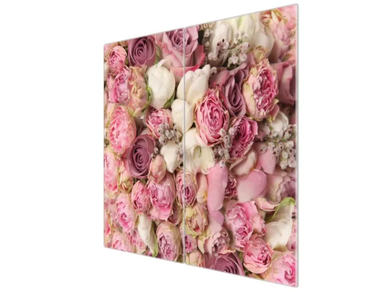 Banjado Herdabdeckungen|Schneidebretter<Herdabdeckplatte Glas 2 Teilig Je 30x52CM Schneidebrett Herdabdeckung Mit Motiv Strauss Rosen
