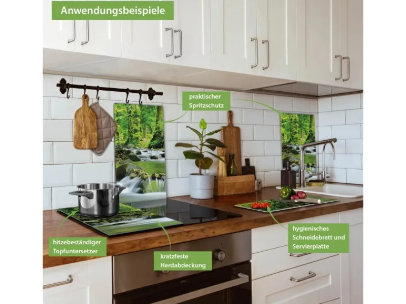 Banjado Herdabdeckplatte Glas 2 Teilig Je 30x52CM Schneidebrett Herdabdeckung Mit Motiv Rauschender Bach< Schneidebretter|Herdabdeckungen