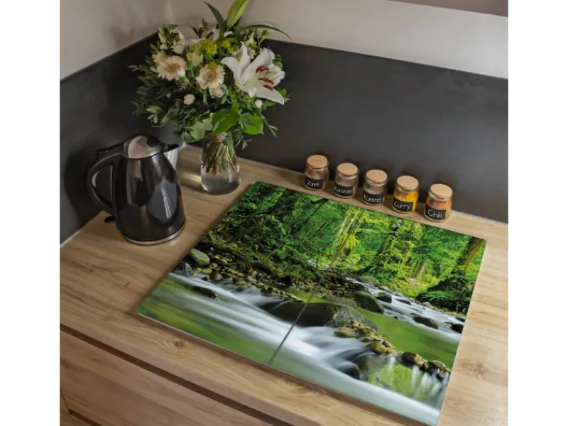 Banjado Herdabdeckplatte Glas 2 Teilig Je 30x52CM Schneidebrett Herdabdeckung Mit Motiv Rauschender Bach< Schneidebretter|Herdabdeckungen