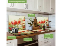 Banjado Herdabdeckplatte Glas 1 Teilig 60x52CM Schneidebrett Herdabdeckung Mit Motiv Kamille Und Mohn< Herdabdeckungen|Kochfelder