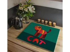 Hot Banjado Herdabdeckplatte Glas 1 Teilig 60x52CM Schneidebrett Herdabdeckung Mit Motiv Orange Katze