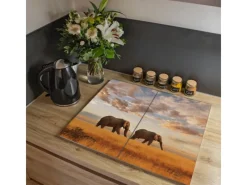 Banjado Schneidebretter|Herdabdeckungen<Herdabdeckplatte Glas 2 Teilig Je 30x52CM Schneidebrett Herdabdeckung Mit Motiv Elefanten