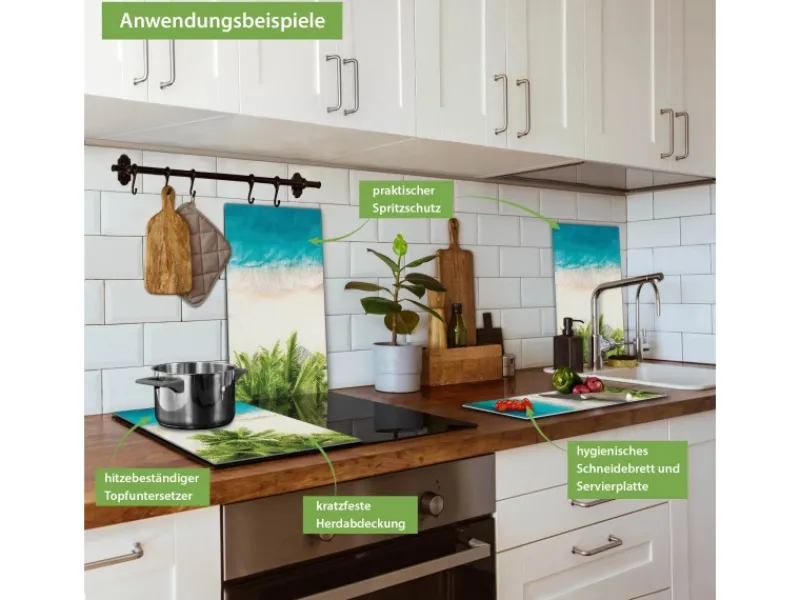 Banjado Herdabdeckplatte Glas 2 Teilig Je 30x52CM Schneidebrett Herdabdeckung Mit Motiv Strandtag< Schneidebretter|Herdabdeckungen