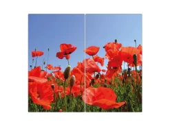 Banjado Herdabdeckplatte Glas 2 Teilig Je 30x52CM Schneidebrett Herdabdeckung Mit Motiv Mohnblumen