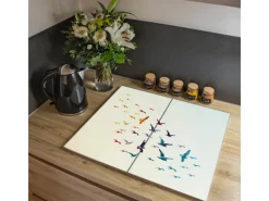 Best Banjado Herdabdeckplatte Glas 2 Teilig Je 30x52CM Schneidebrett Herdabdeckung Mit Motiv Fliegende Vögel