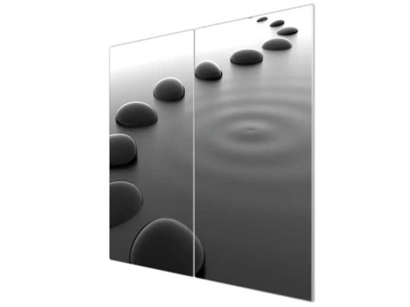 Best Banjado Herdabdeckplatte Glas 2 Teilig Je 30x52CM Schneidebrett Herdabdeckung Mit Motiv Schwarze Steine