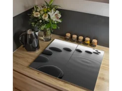 Best Banjado Herdabdeckplatte Glas 2 Teilig Je 30x52CM Schneidebrett Herdabdeckung Mit Motiv Schwarze Steine