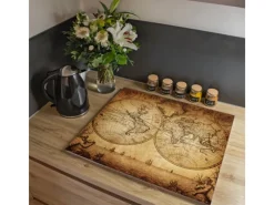 Hot Banjado Herdabdeckplatte Glas 1 Teilig 60x52CM Schneidebrett Herdabdeckung Mit Motiv Sieben Weltmeere