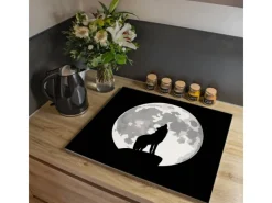 Online Banjado Herdabdeckplatte Glas 1 Teilig 60x52CM Schneidebrett Herdabdeckung Mit Motiv Heulender Wolf Sw