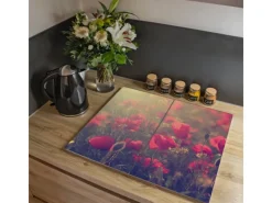 Banjado Herdabdeckplatte Glas 2 Teilig Je 30x52CM Schneidebrett Herdabdeckung Mit Motiv Mohn< Schneidebretter|Herdabdeckungen