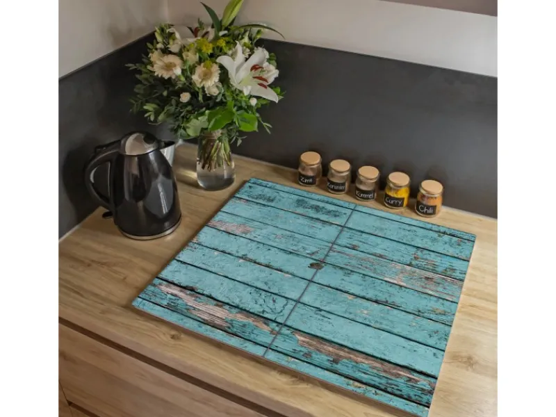 Banjado Schneidebretter|Herde<Herdabdeckplatte Glas 2 Teilig Je 30x52CM Schneidebrett Herdabdeckung Mit Motiv Blaue Holzlatten
