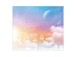 Banjado Herdabdeckplatte Glas 2 Teilig Je 30x52CM Schneidebrett Herdabdeckung Mit Motiv Vögel Am Himmel< Schneidebretter|Herdabdeckungen