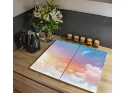 Banjado Herdabdeckplatte Glas 2 Teilig Je 30x52CM Schneidebrett Herdabdeckung Mit Motiv Vögel Am Himmel< Schneidebretter|Herdabdeckungen